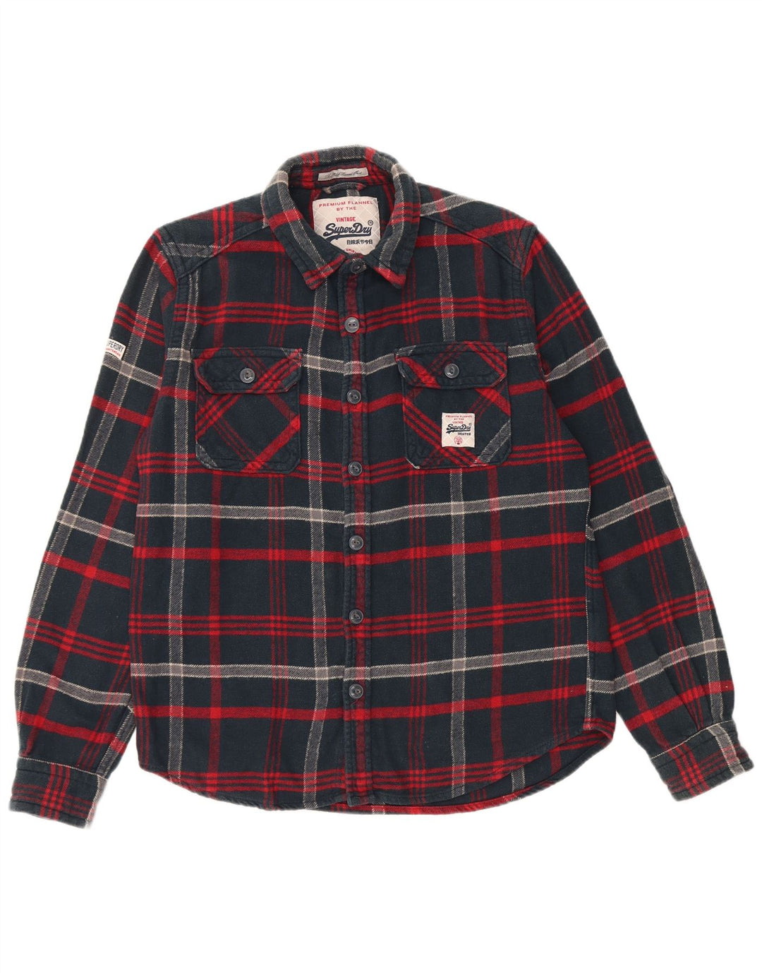 SUPERDRY Hombre Camisa de franela de algodón a cuadros negros grandes