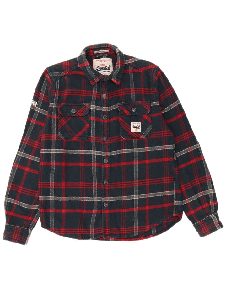 SUPERDRY Hombre Camisa de franela de algodón a cuadros negros grandes