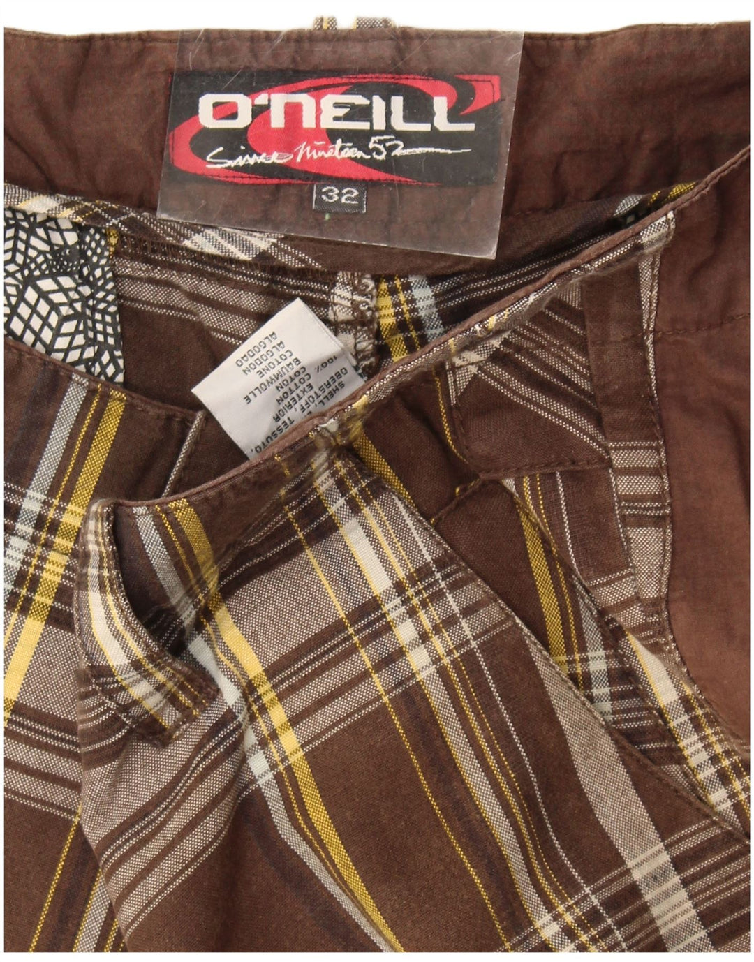 O'Neill Pantalones cortos chinos para hombre W32 Algodón a cuadros marrón medio