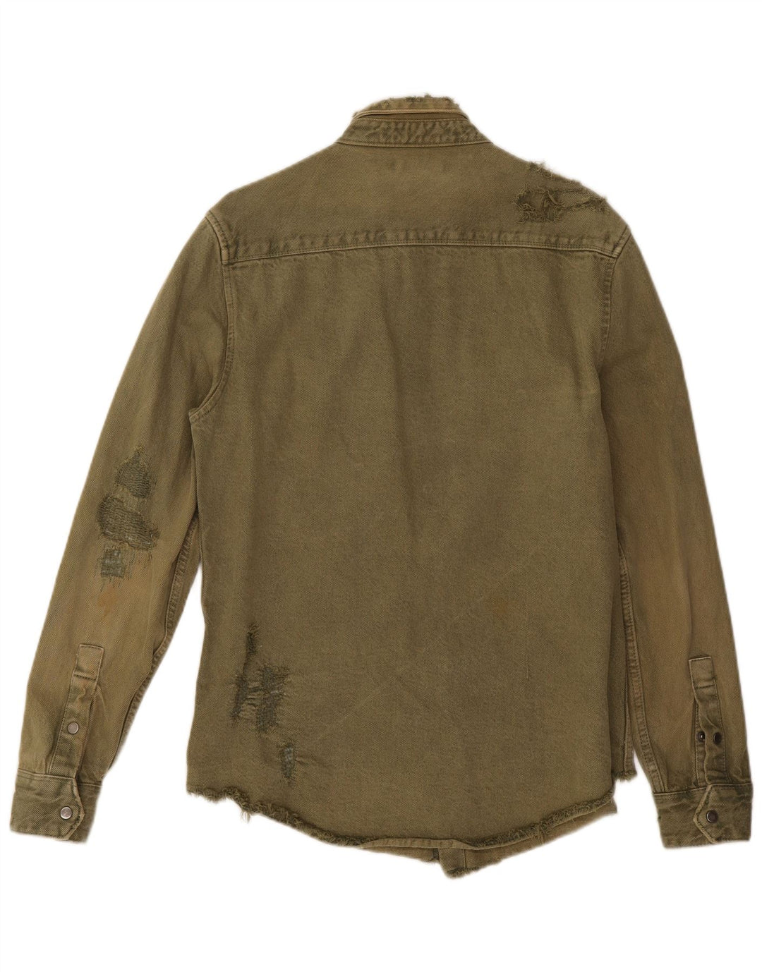 Zara Hombre Camisa Vaquera Desgastada De Corte Relajado Algodón Caqui Medio