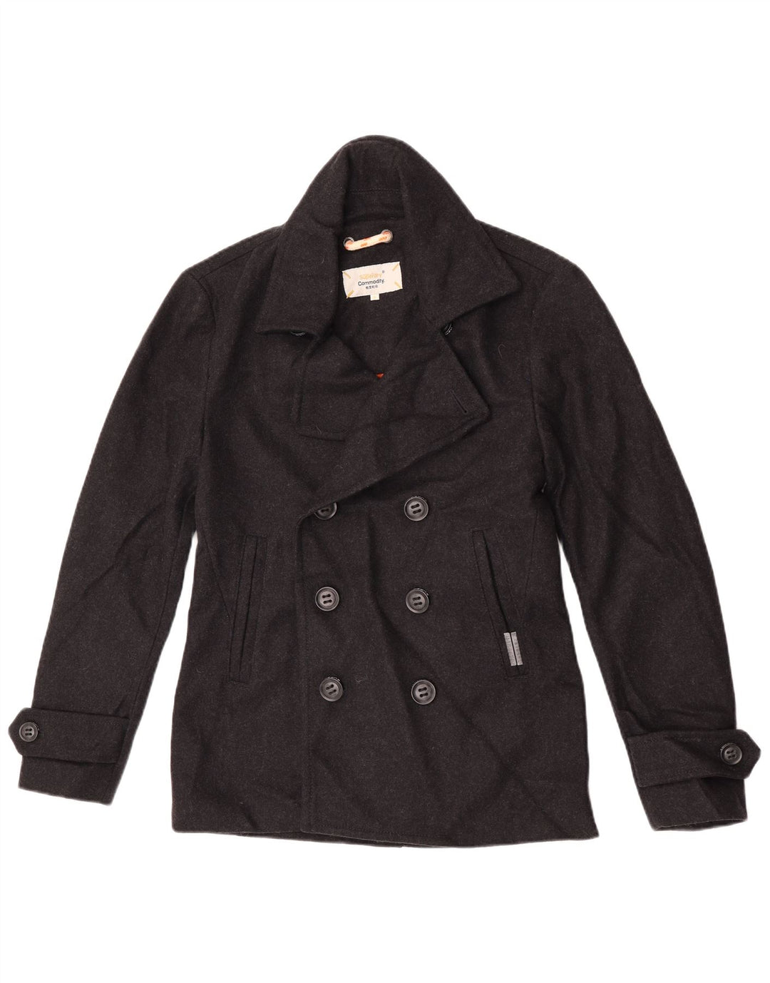 Superdry Chaquetón Commodity para hombre, talla 38, lana negra mediana
