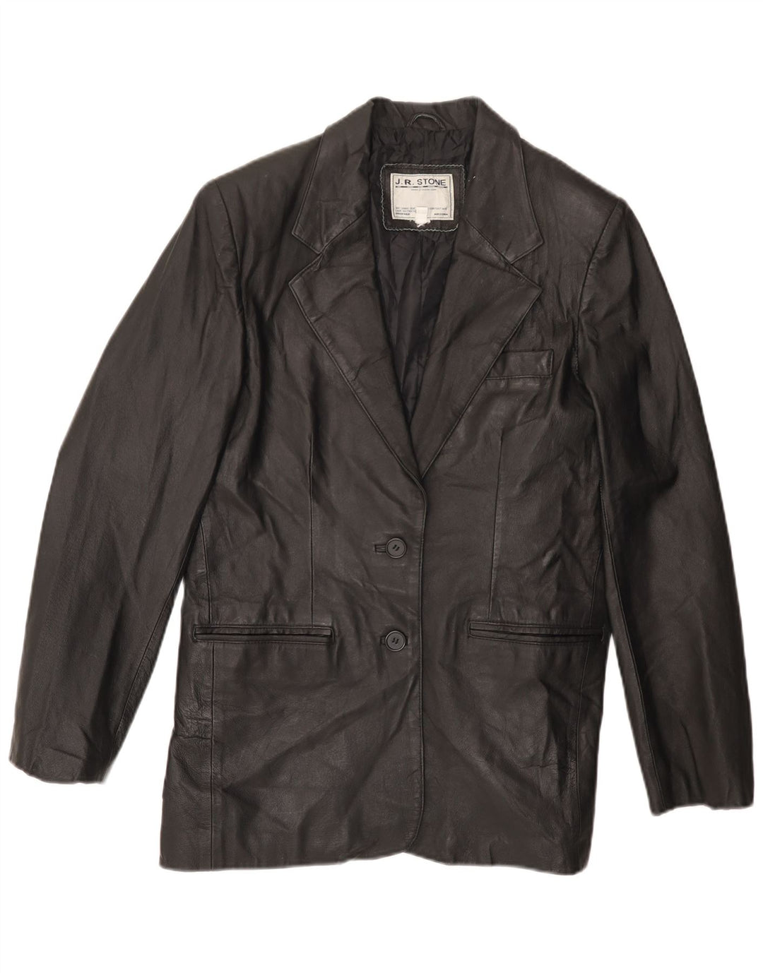 VINTAGE Chaqueta Blazer de cuero de 2 botones para mujer Reino Unido 14 Cuero negro grande