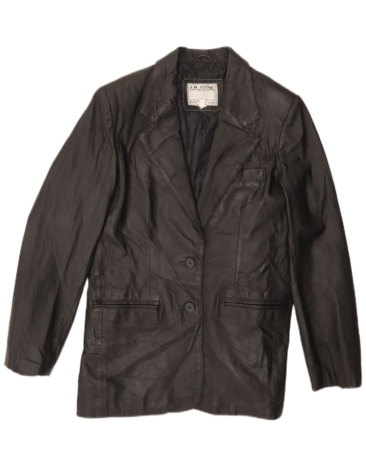 VINTAGE Chaqueta Blazer de cuero de 2 botones para mujer Reino Unido 14 Cuero negro grande