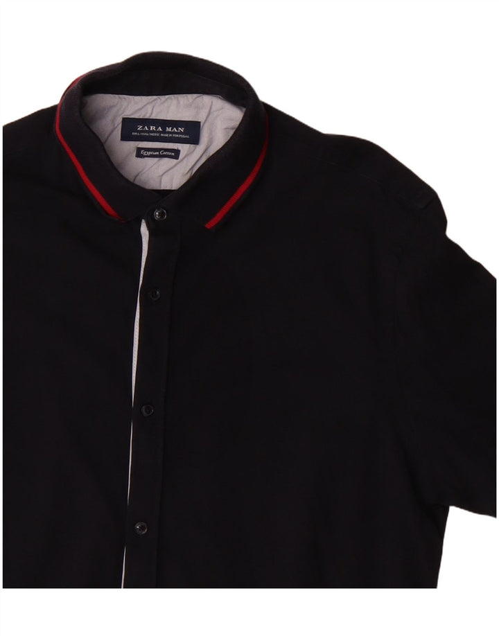 Zara Hombre Camisa Manga Corta Grande Azul Marino