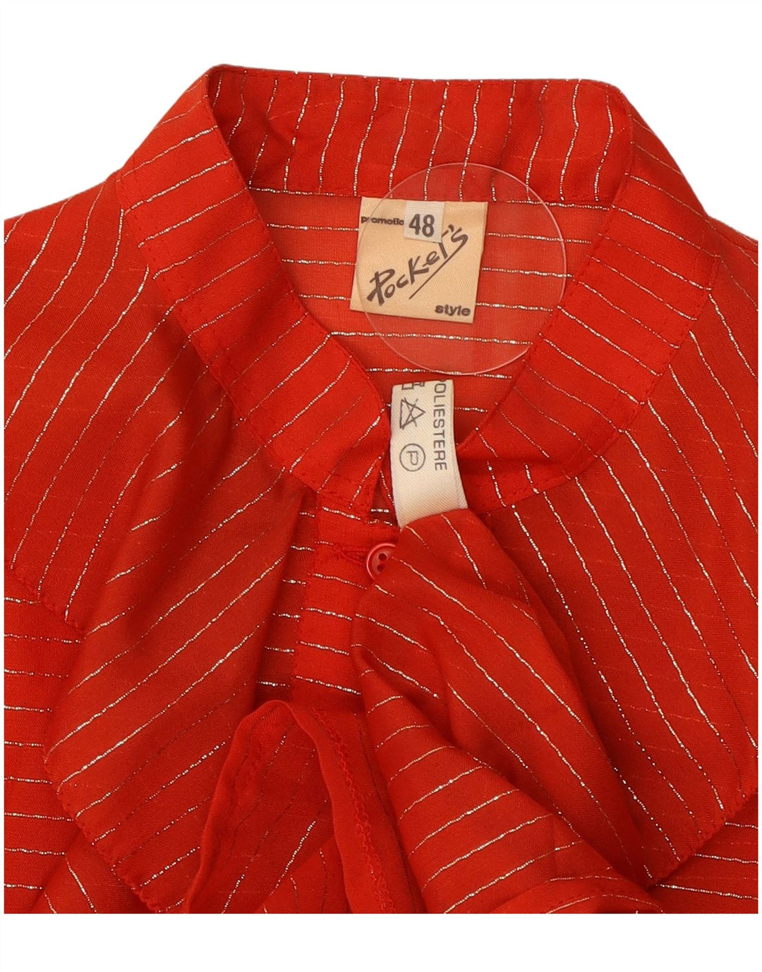 Blusa delantera con volantes vintage para mujer Top IT 48 XL Poliéster a rayas rojas