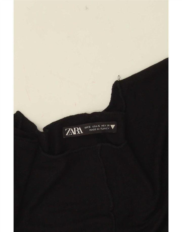 Zara Mujer Crop Top Manga Larga UK 8 Small Negro