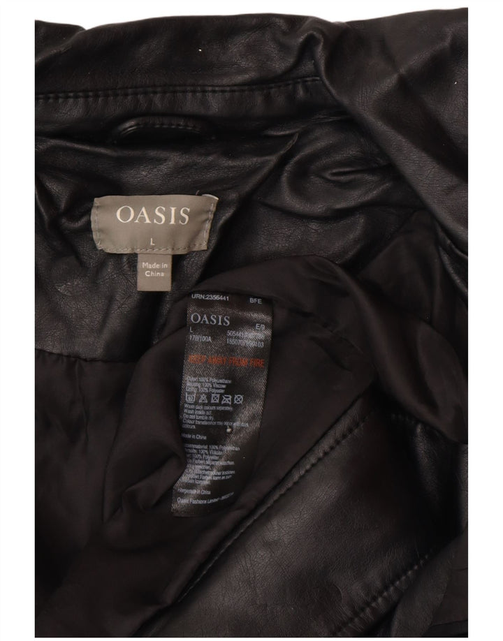 Oasis Chaqueta motera de piel sintética para mujer UK 46 Large Polietileno negro