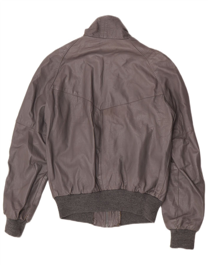 Chaqueta de cuero vintage para hombre IT 48 cuero gris medio