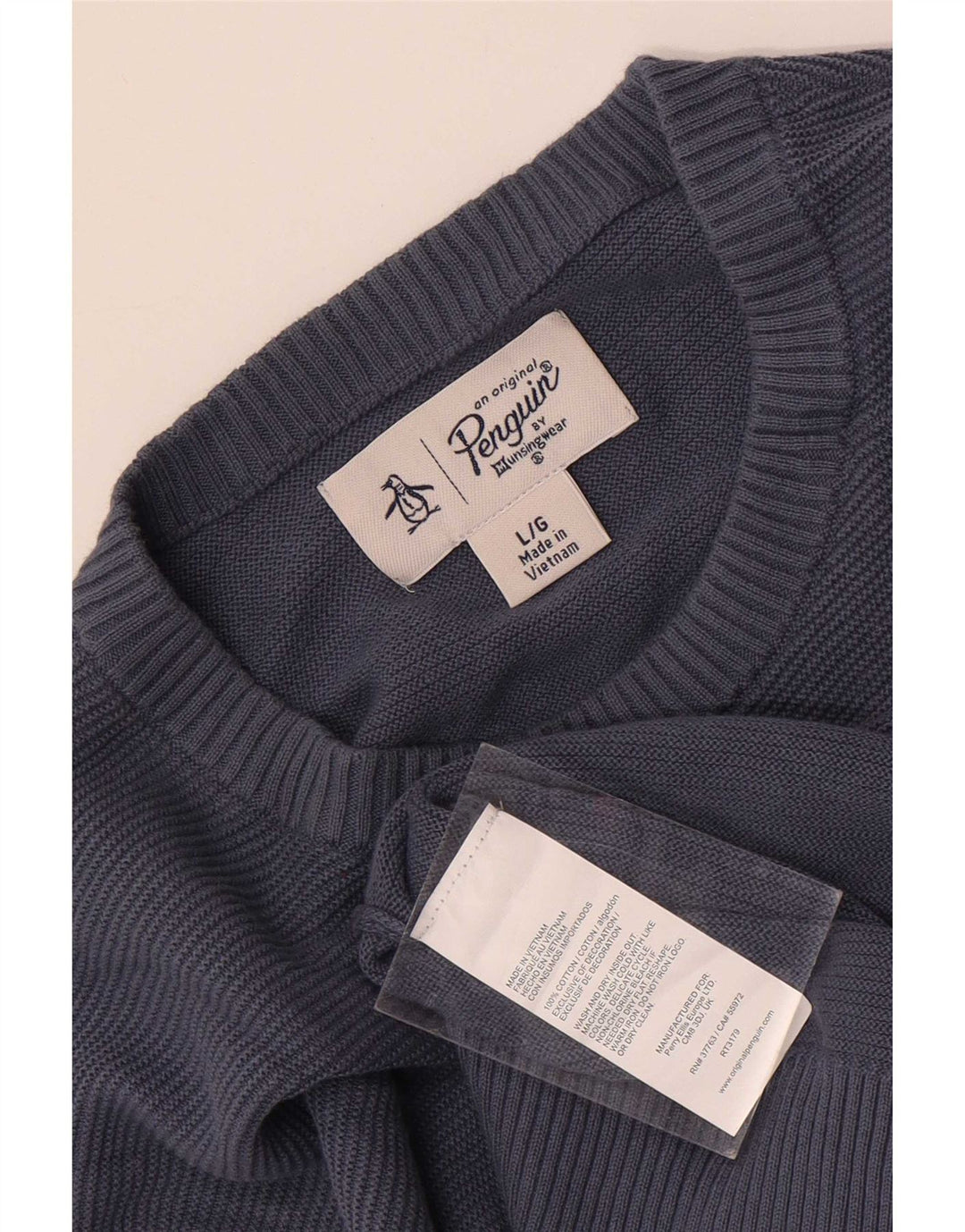 Penguin - Jersey de cuello redondo para hombre, talla grande, algodón azul