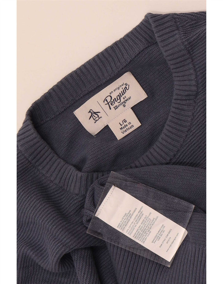 Penguin - Jersey de cuello redondo para hombre, talla grande, algodón azul