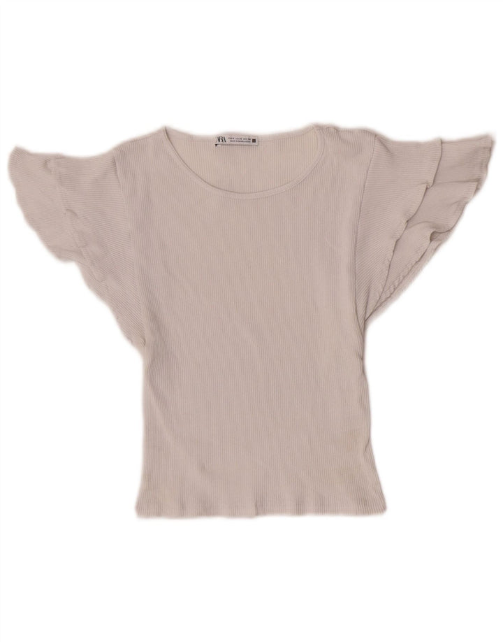 Zara Mujer Crop Batwing Blusa Top Reino Unido 8 Pequeño Algodón Blanco