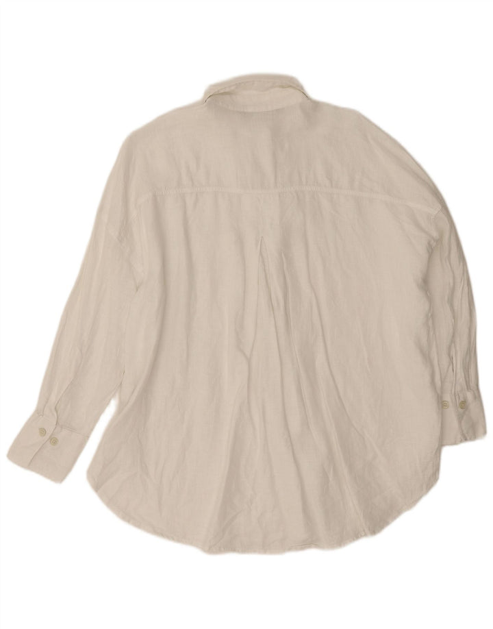 Zara Mujer Camisa Extragrande UK 10 Small Lino Blanco