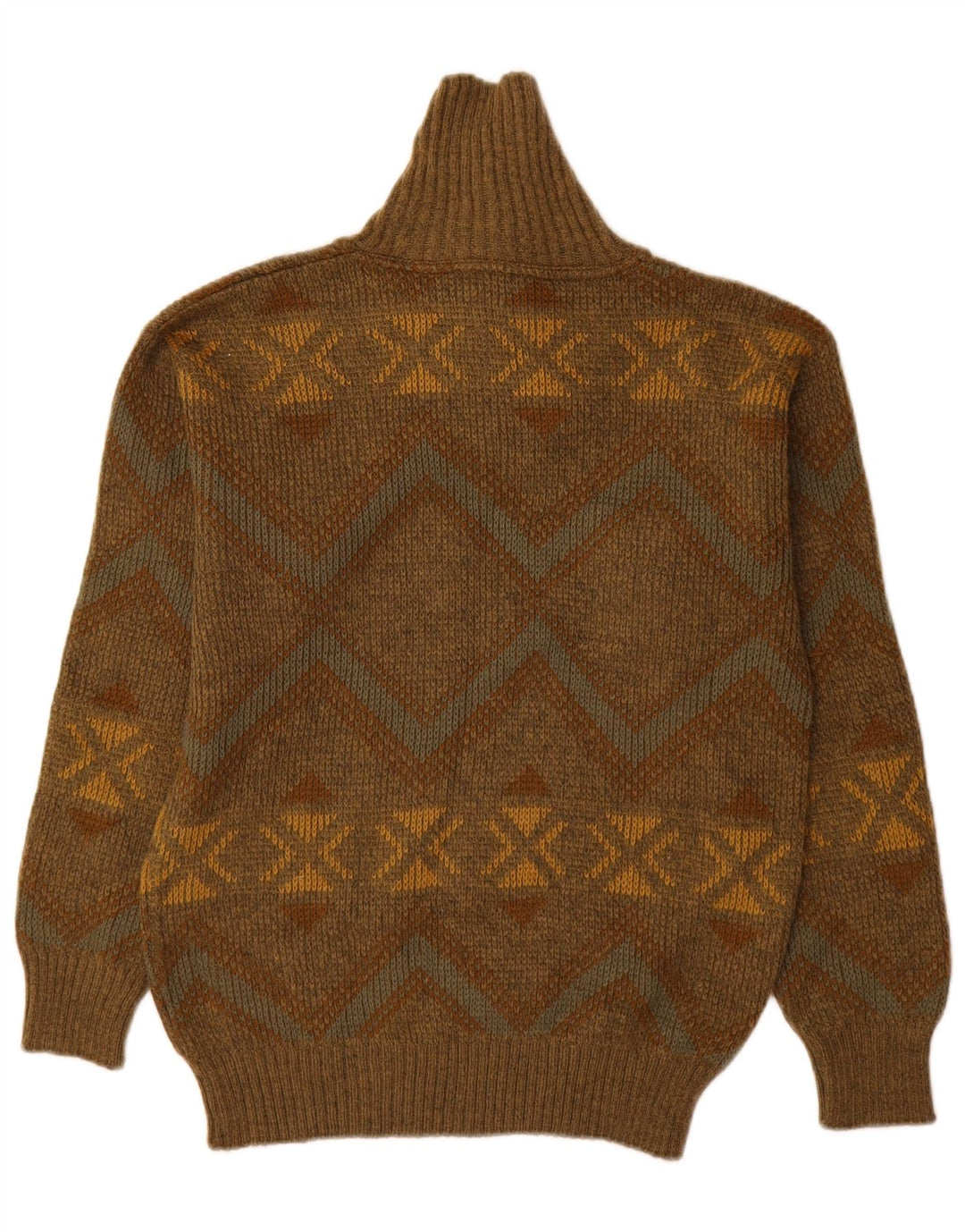 Vintage hombres chal cuello jersey suéter IT 48 medio caqui geométrico
