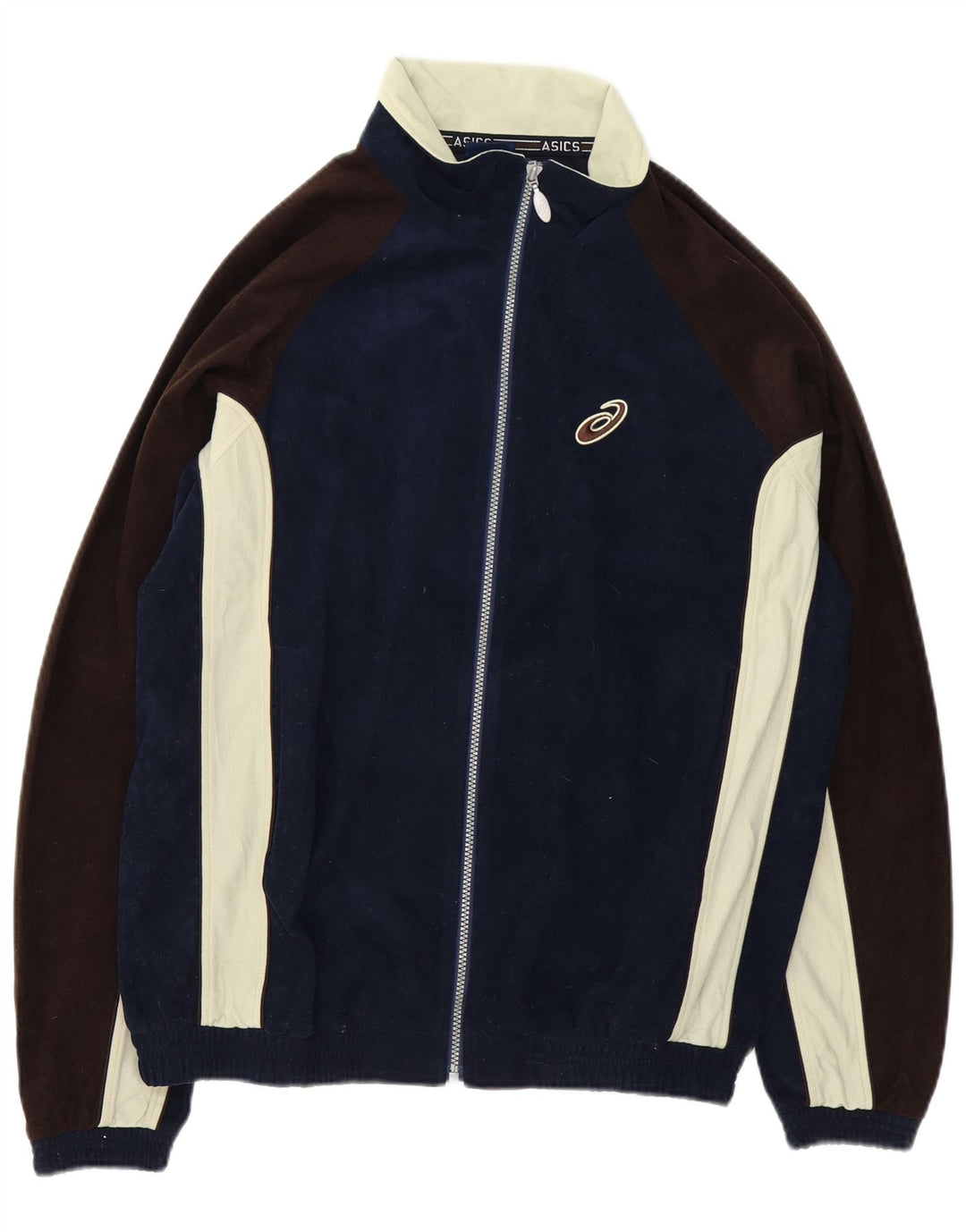 Asics Hombre Velour Chándal Top Chaqueta Grande Azul Marino Colorblock