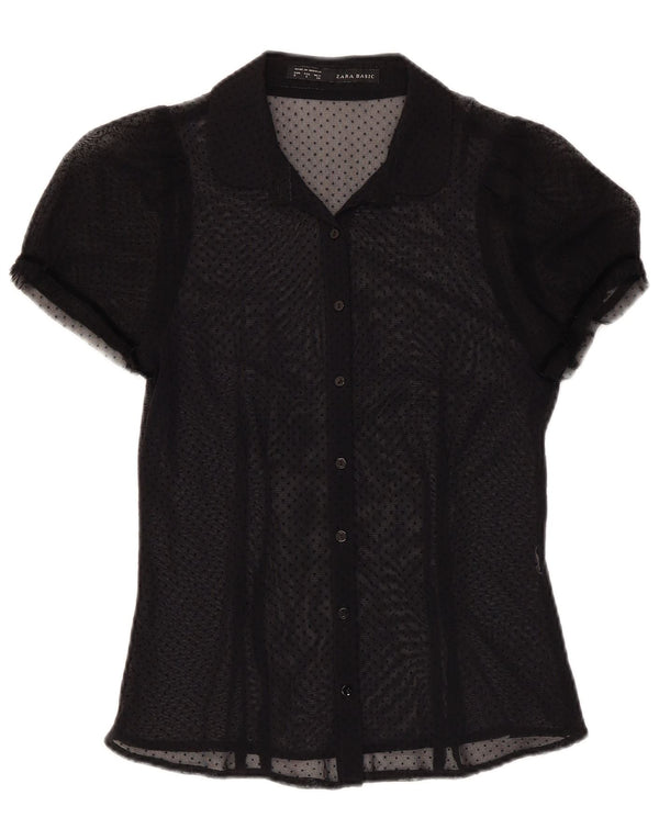 Zara Blusa de manga corta transparente para mujer UK 8 Small Black