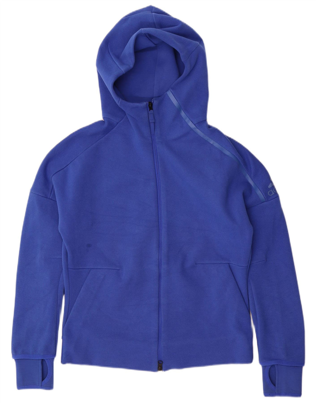 ADIDAS Sudadera con capucha y cremallera gráfica para mujer Reino Unido 12/14 Algodón azul medio