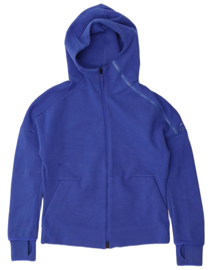 ADIDAS Sudadera con capucha y cremallera gráfica para mujer Reino Unido 12/14 Algodón azul medio