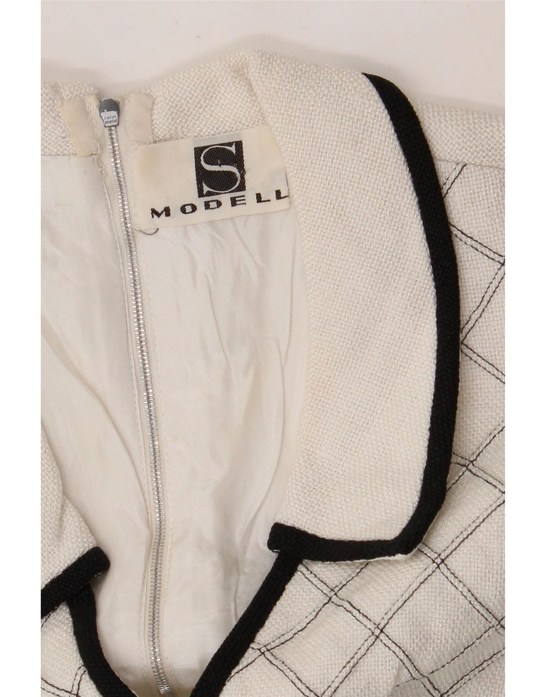 VINTAGE Vestido de línea A sin mangas para mujer Reino Unido 8 Pequeño cheque blanco