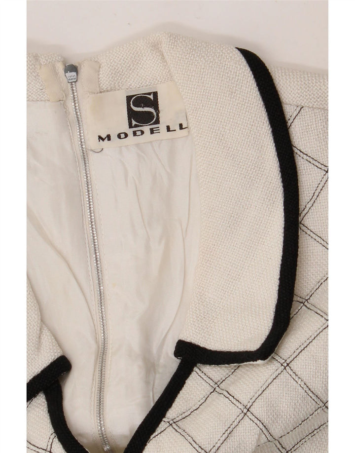 VINTAGE Vestido de línea A sin mangas para mujer Reino Unido 8 Pequeño cheque blanco