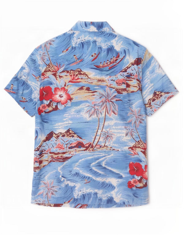 Camisa hawaiana de manga corta para hombre Gas Small Blue Floral