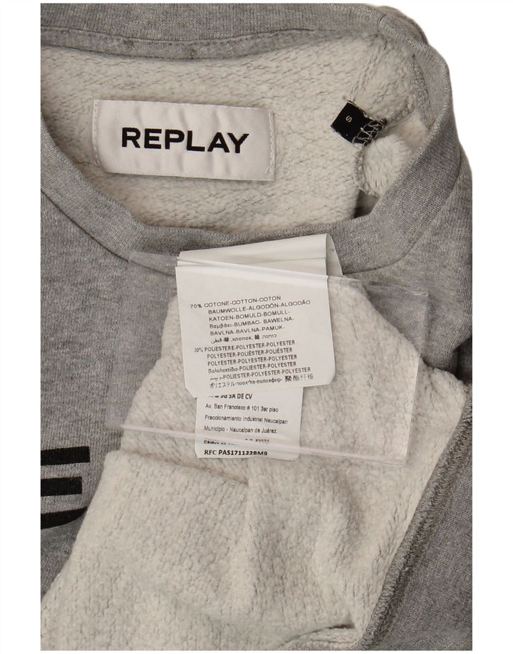 REPLAY Mujer Paris Crop Graphic Sudadera Jumper UK 10 Small Gris Algodón