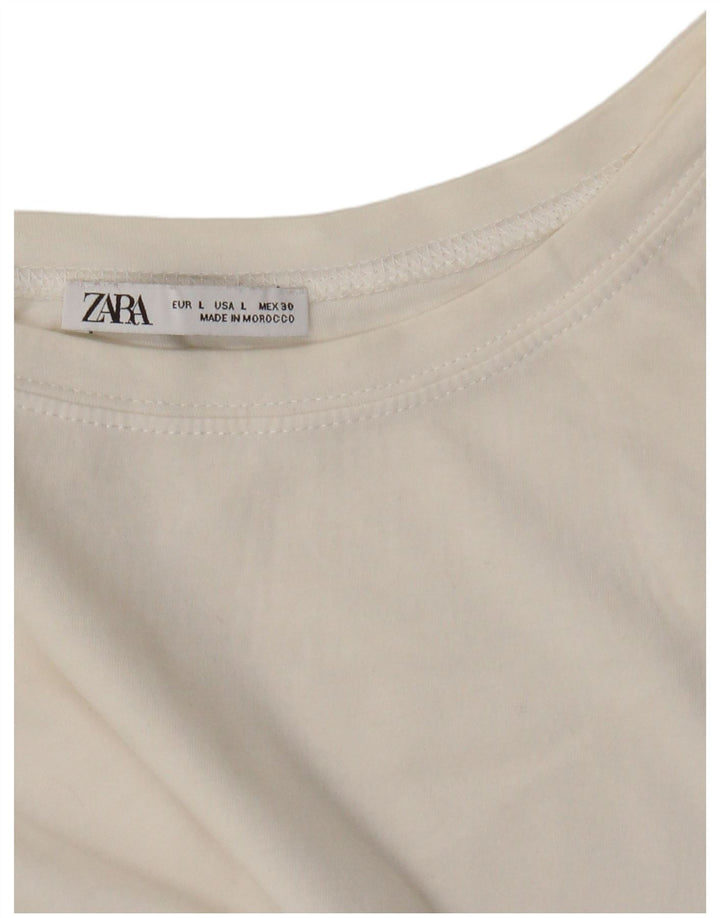 Zara Mujer Crop Camiseta Top UK 46 Large Blanco