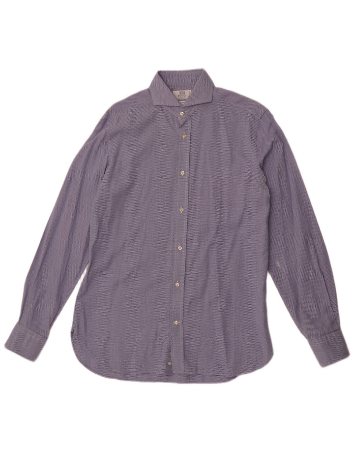 Boggi Camisa entallada para hombre Talla 40 15 3/4 Algodón geométrico azul medio