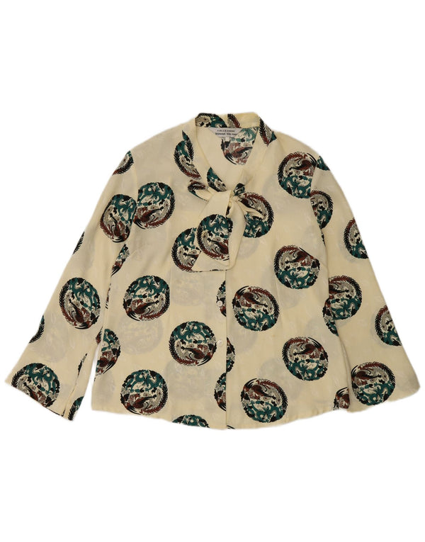 Vintage mujer ver a través de camisa blusa Reino Unido 18 XL amarillo animal print