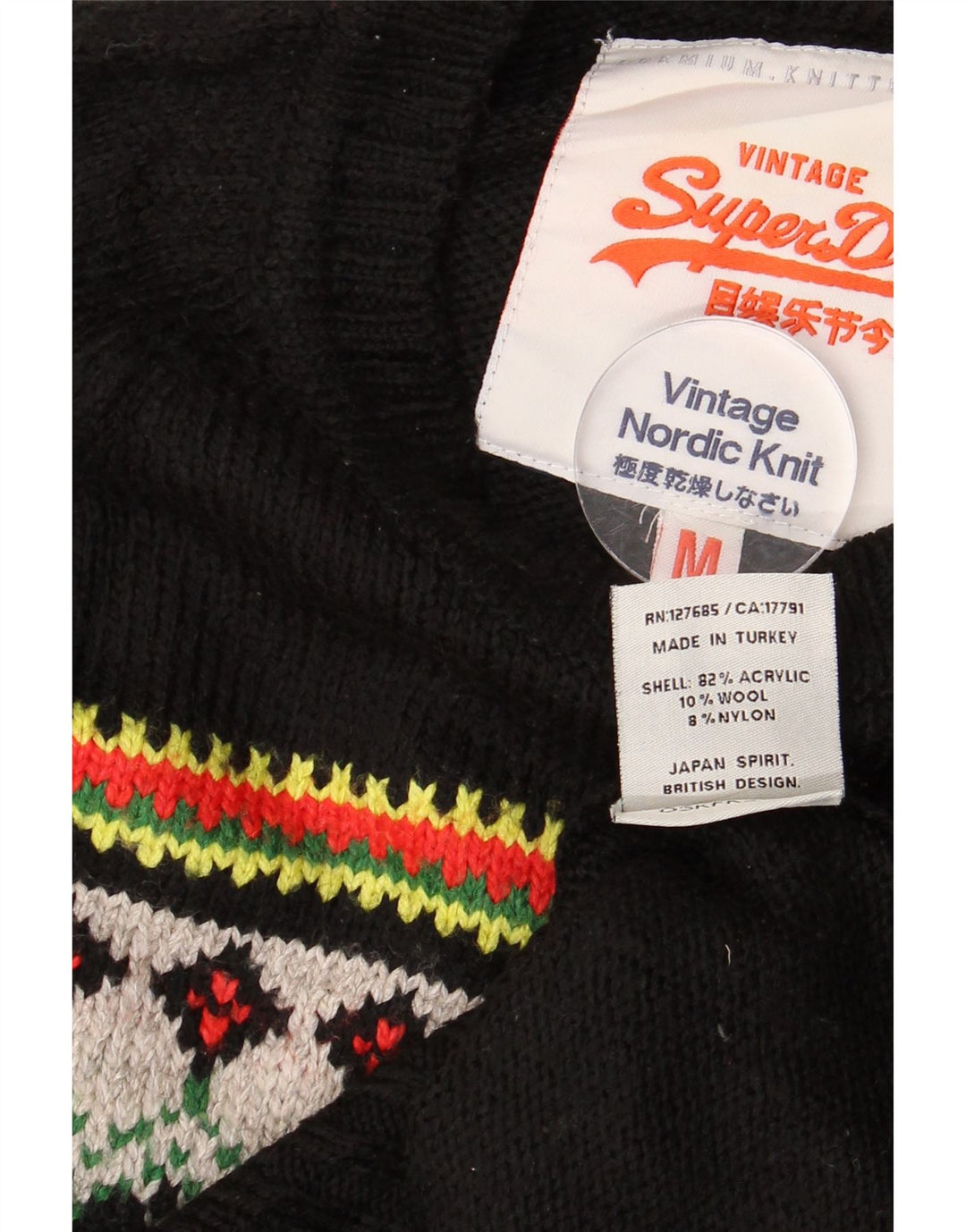 SUPERDRY Suéter tipo jersey con cuello redondo para hombre Acrílico Fair Isle negro mediano