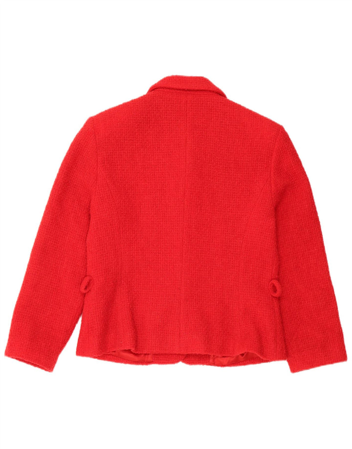 Vintage mujer 4 botones 2 piezas falda conjunto Reino Unido 12 medio W28 lana roja