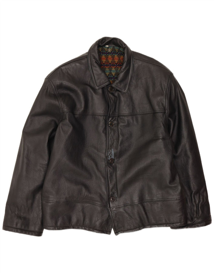 Vintage hombres chaqueta de cuero Reino Unido 40 grande negro
