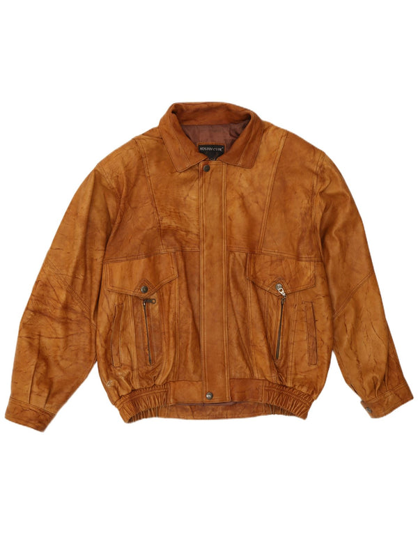 Houidi Cuir Chaqueta de cuero bomber para hombre Reino Unido 40 Grande Cuero marrón Retro