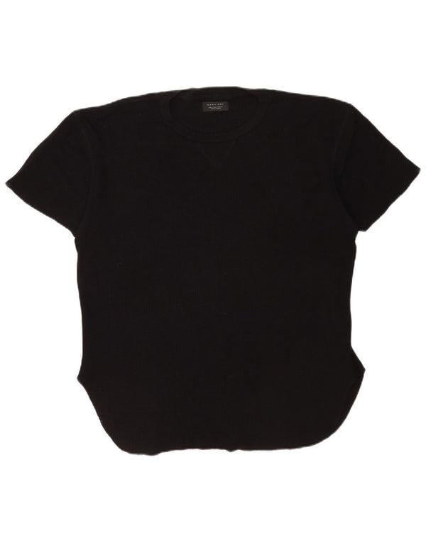 Zara Hombre Camiseta Top Grande Algodón Negro