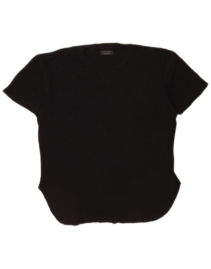 Zara Hombre Camiseta Top Grande Algodón Negro