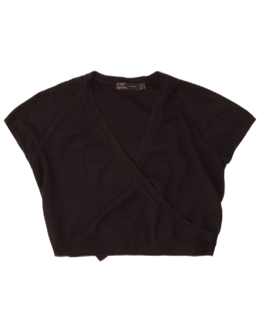 Zara Mujer Crop Wrap Blusa Top Reino Unido 44 Grande Acrílico Negro