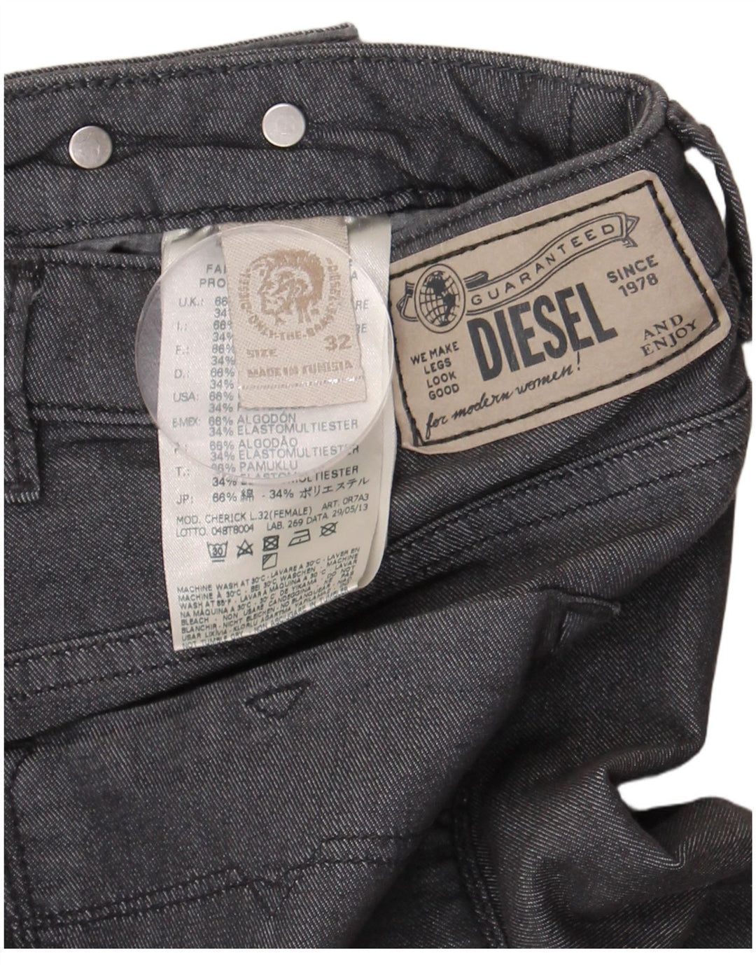 Vaqueros Rectos Diesel Mujer W32 L26 Algodón Gris