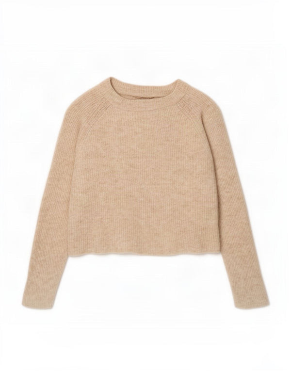 Zara Mujer Crop Boat Neck Jumper Sweater UK 40 XL Lana De Alpaca Beige