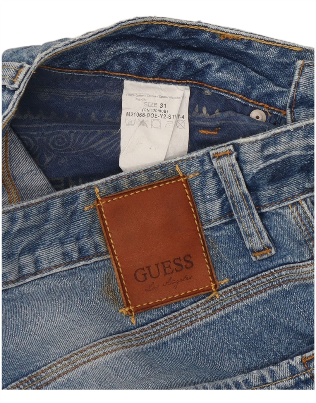 Guess Vaqueros rectos desgastados para hombre W31 L34 Algodón azul
