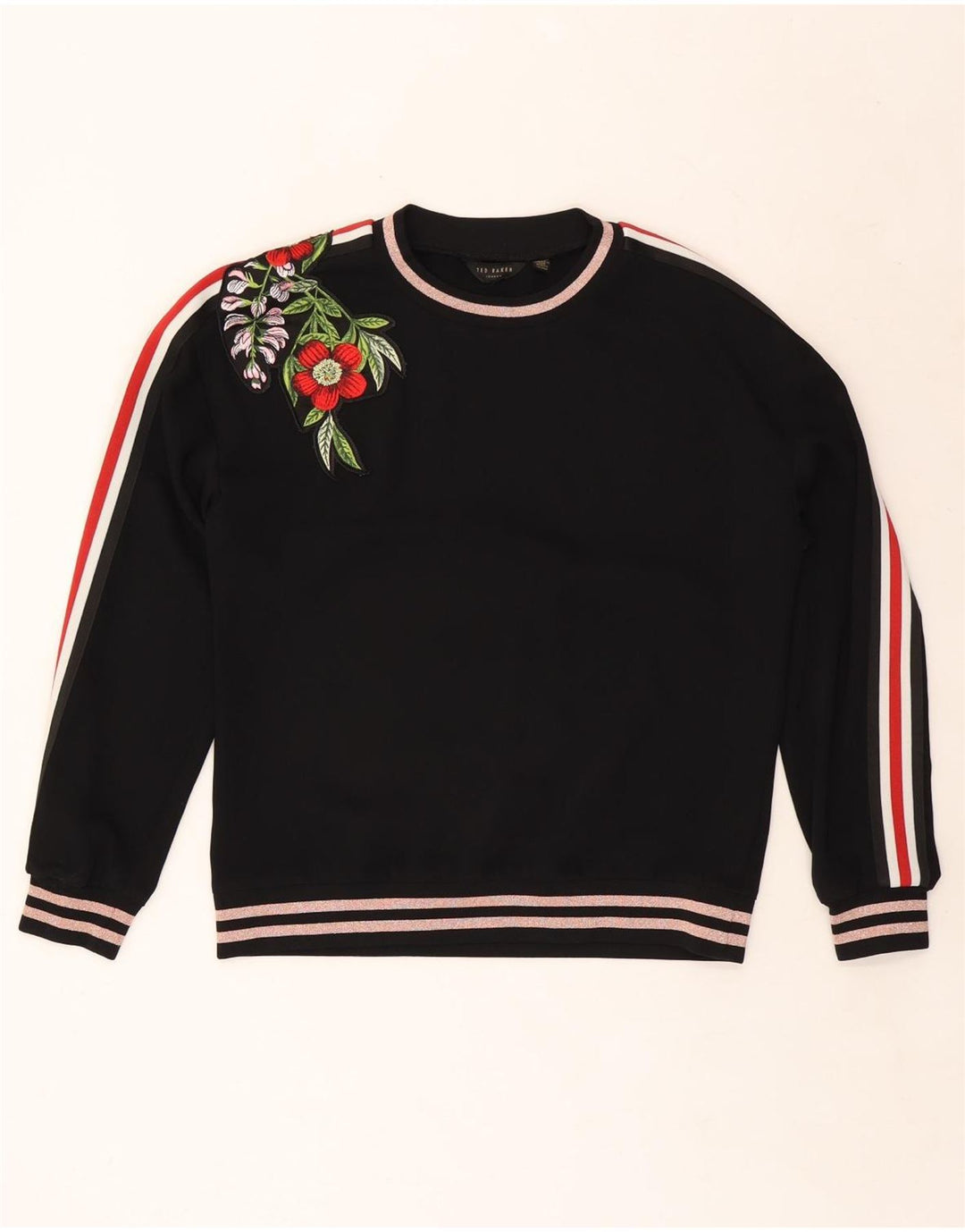 TED BAKER Sudadera para mujer Jumper UK 14 Mediano Negro Floral Poliéster