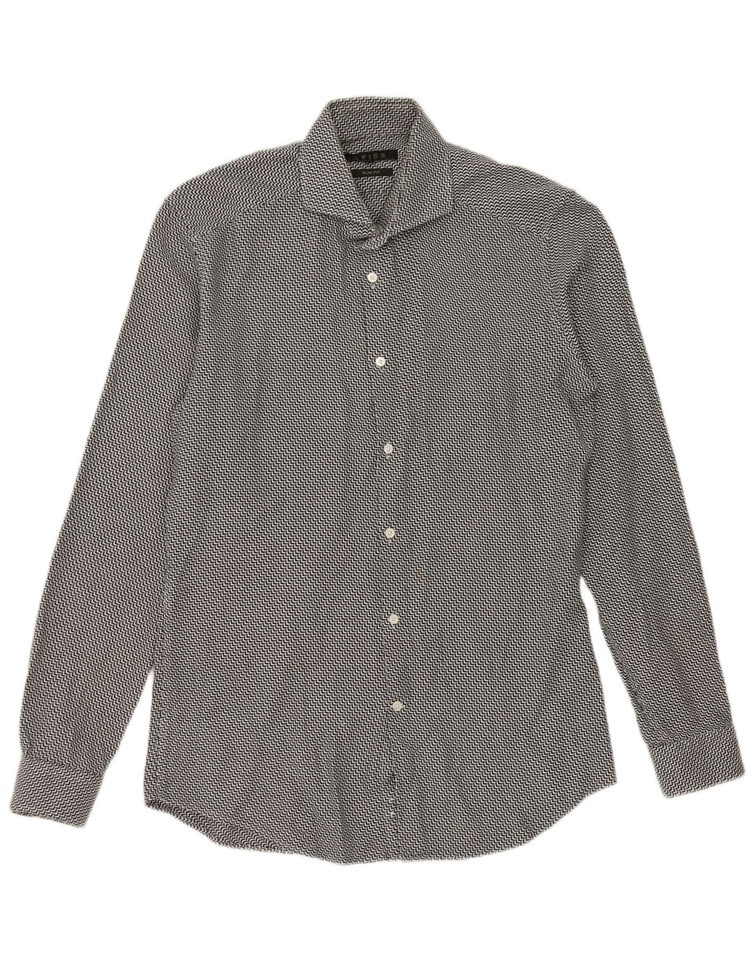 Camisa Reiss Slim Fit De Algodón Chevron Negro Mediano Hombre