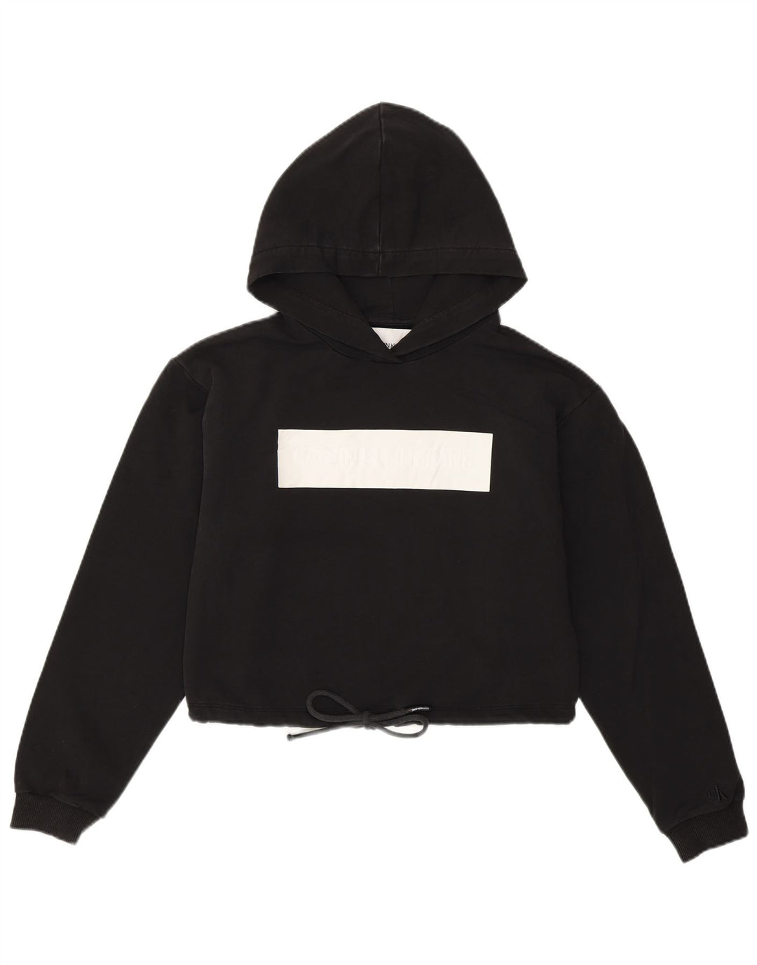 CALVIN KLEIN Jersey con capucha y gráfico corto para mujer UK 10 Small Black