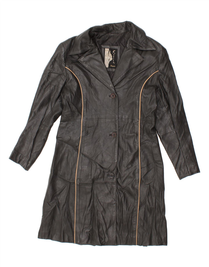 VINTAGE Womens Leather Coat UK 12 Medium Black Leather Vintage Vintage and Second-Hand Vintage from Messina Hembry 