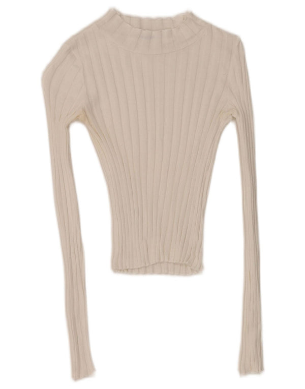 Zara Mujer Trafaluc Crop Top Manga Larga UK 8 Small Blanco