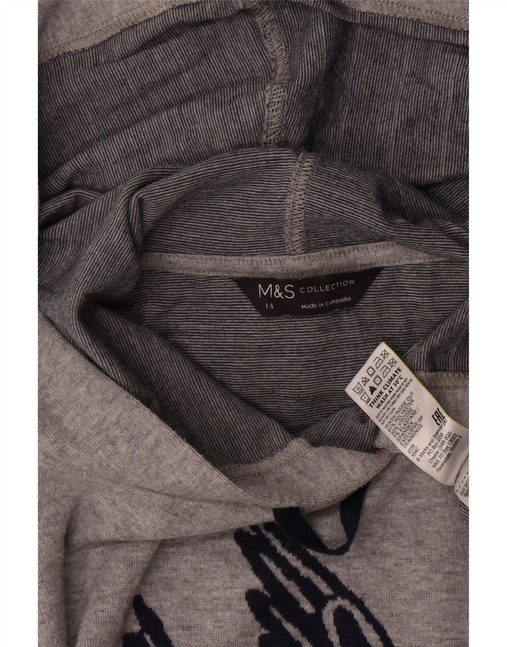 Marks & Spencer Top gráfico con capucha para mujer, manga larga, UK 44, grande, gris