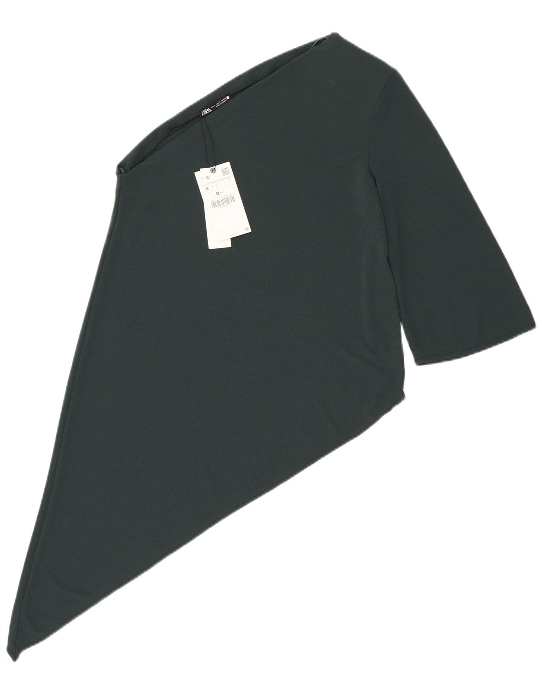 Zara Mujer Top Asimétrico De Un Hombro UK 40 Pequeño Poliéster Verde