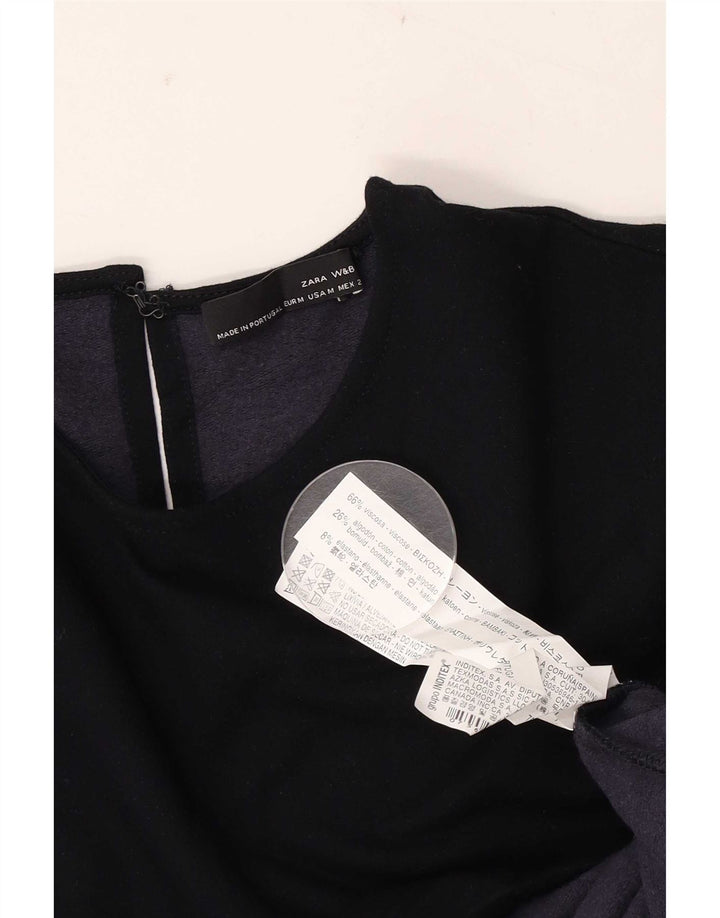 Zara Vestido recto de manga 3/4 para mujer UK 40 Medio Viscosa azul marino