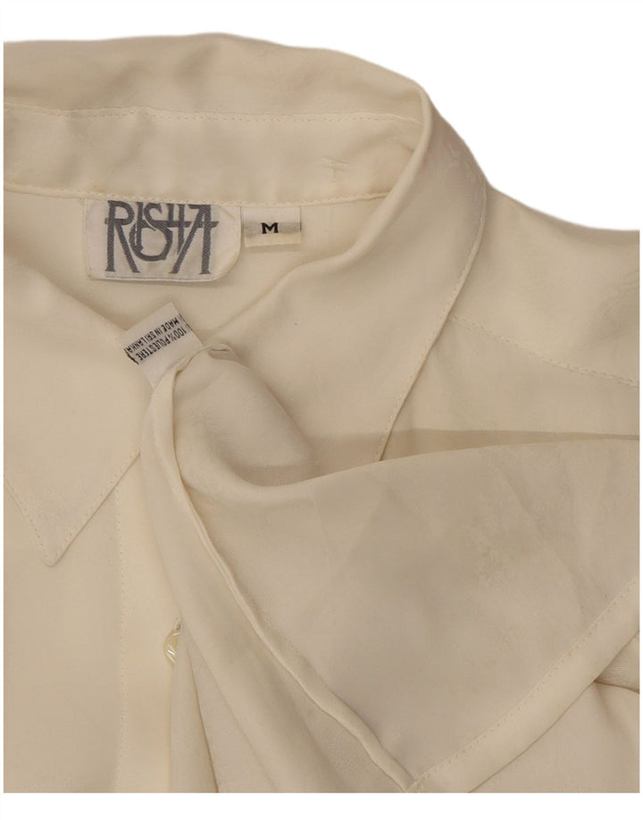 Camisa vintage para mujer Reino Unido 14 Poliéster blanco medio