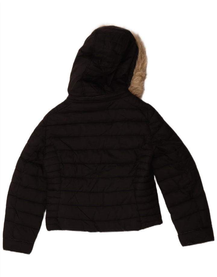 Zara Mujer Chaqueta Acolchada Con Capucha UK 44 Mediana Poliéster Negro