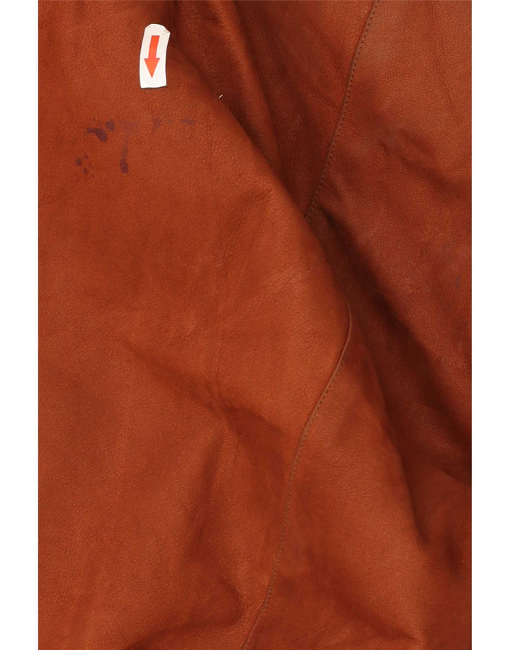 Vintage mujer cuero abrigo Reino Unido 20 2XL marrón