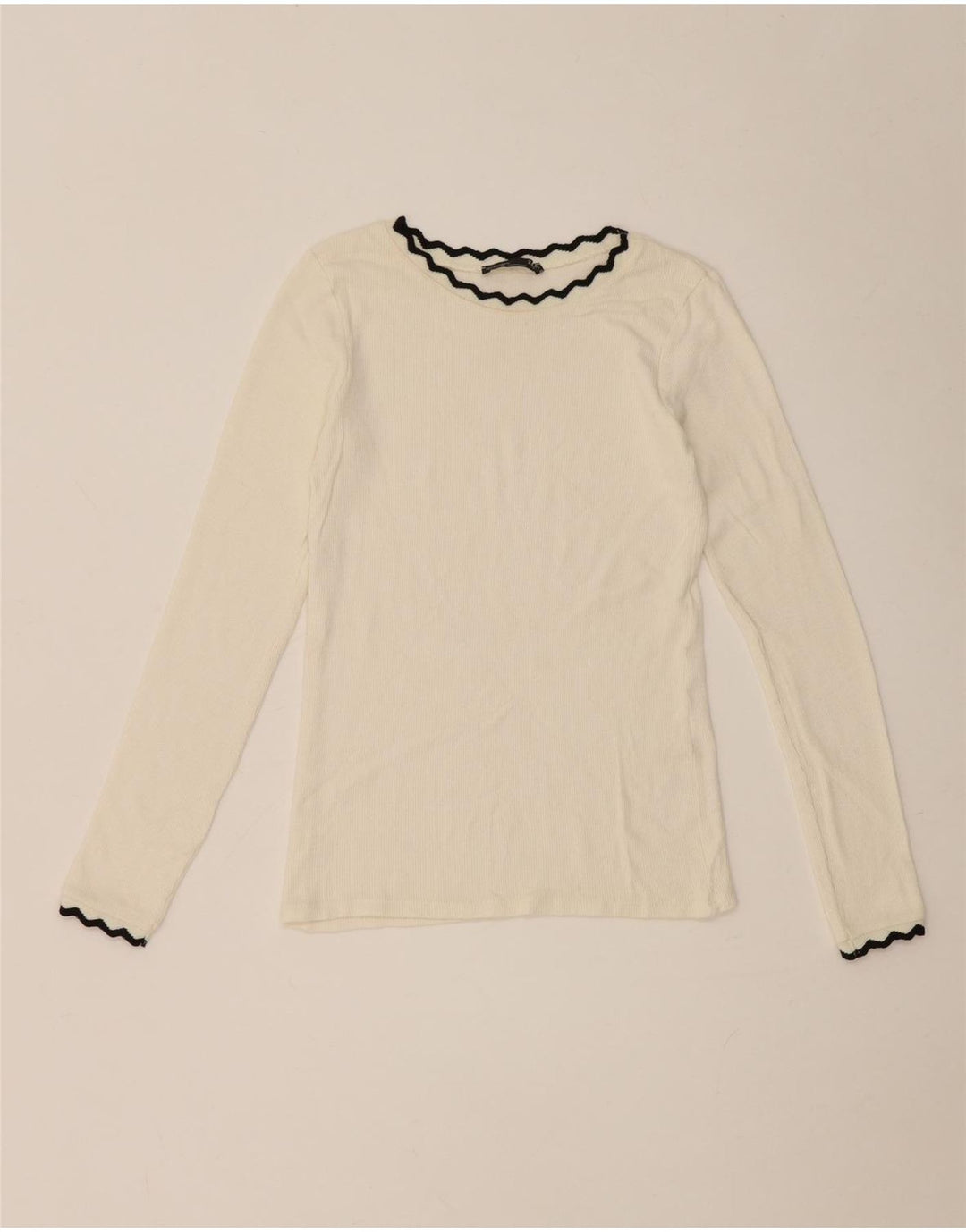 Zara Mujer Crop Top Manga Larga UK 8 Small Blanco